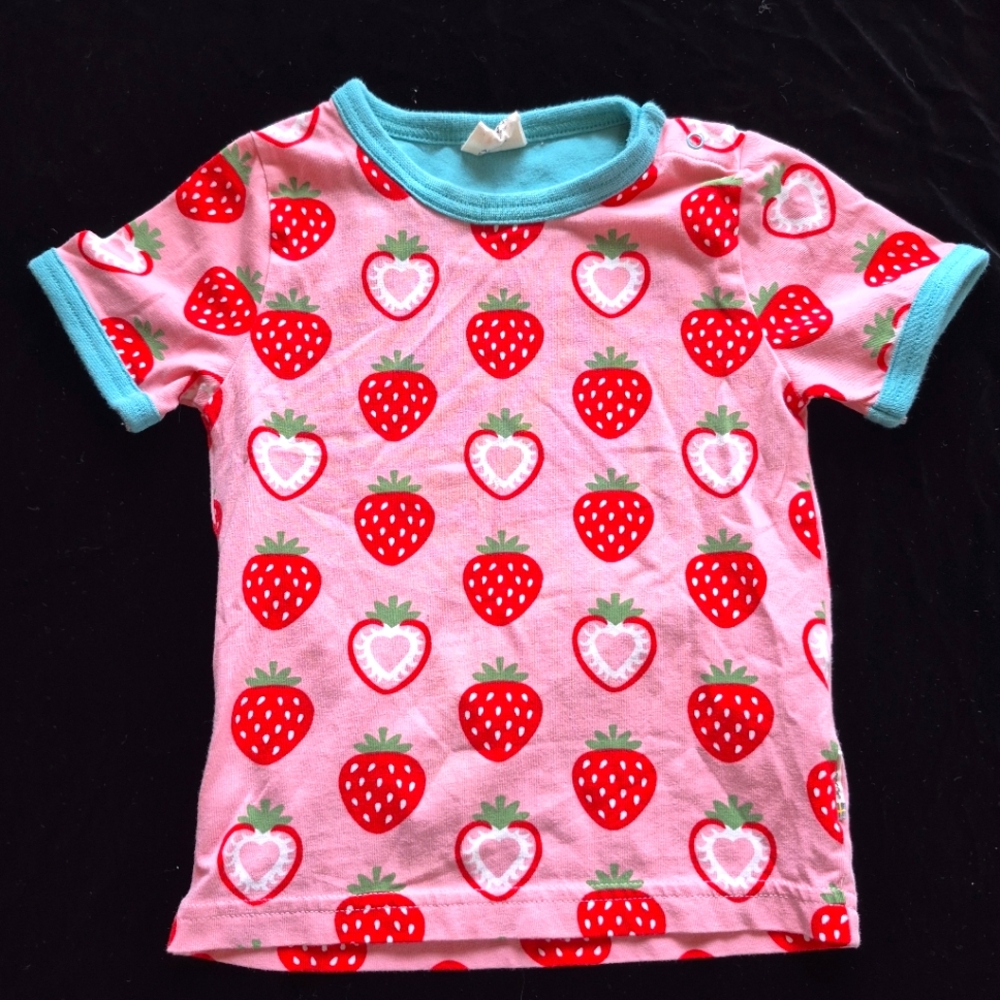 Maxomorra Organic Strawberry Print Kids Shirt Pink and Red Size 18-24 Months 2T
